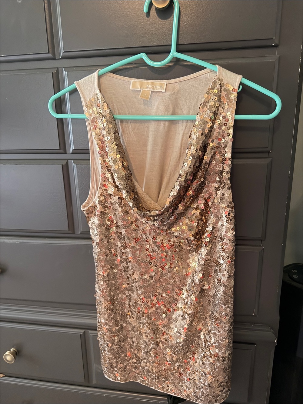 MICHAEL Michael Kors Rose Gold Sequin Cowl Neck Mini Dress